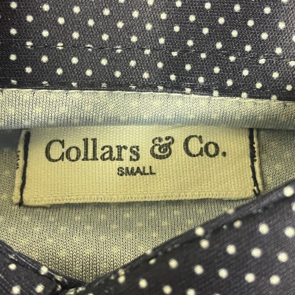 Collars & Co Semi-Spread Collar Polo Short Sleeve SM Dark Blue Micro Polka Dot - Picture 6 of 6